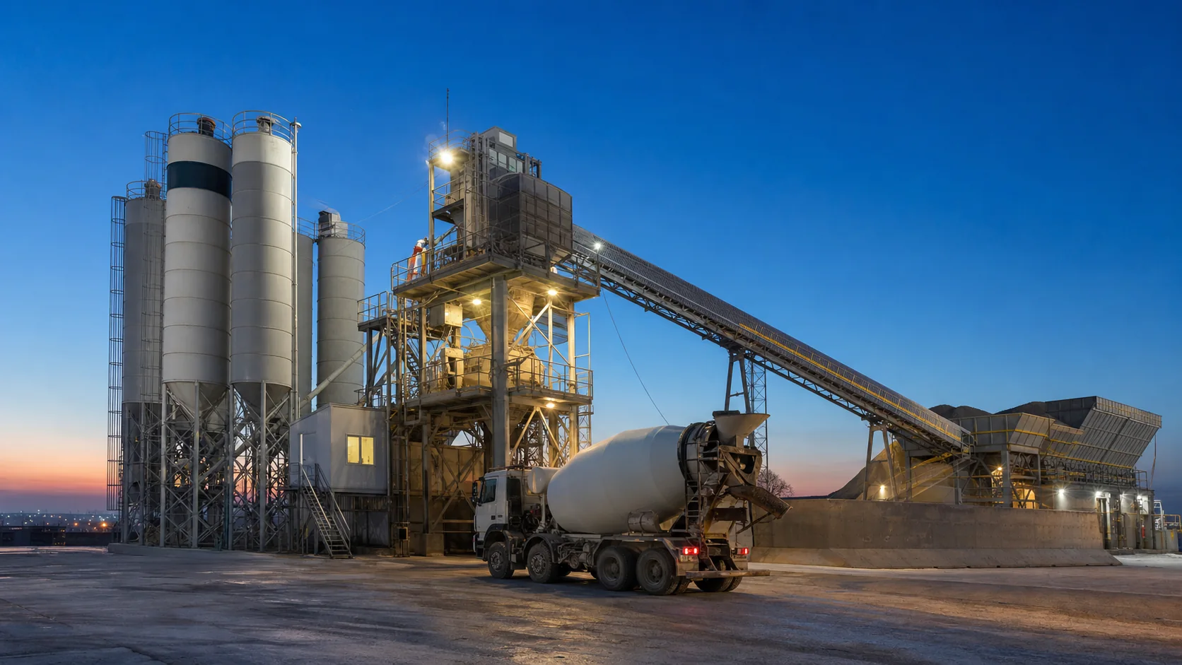 Editorial depiction of concrete production and testing